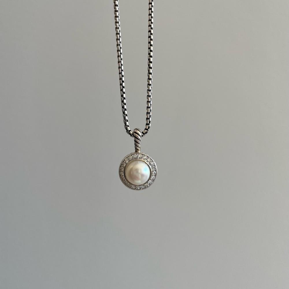 David Yurman 8mm Pearl w/ Diamonds Pendant Necklace